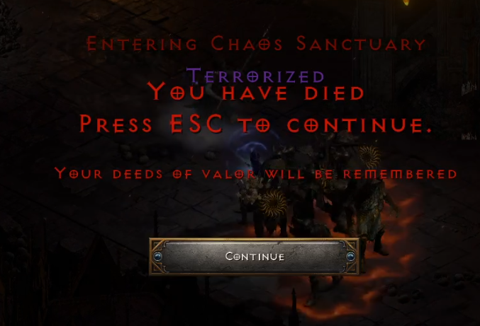 Lillipher death screen in Terrorized Chaos Sanctuary