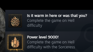 Hell difficulty and Sorceress Hell clear achievements