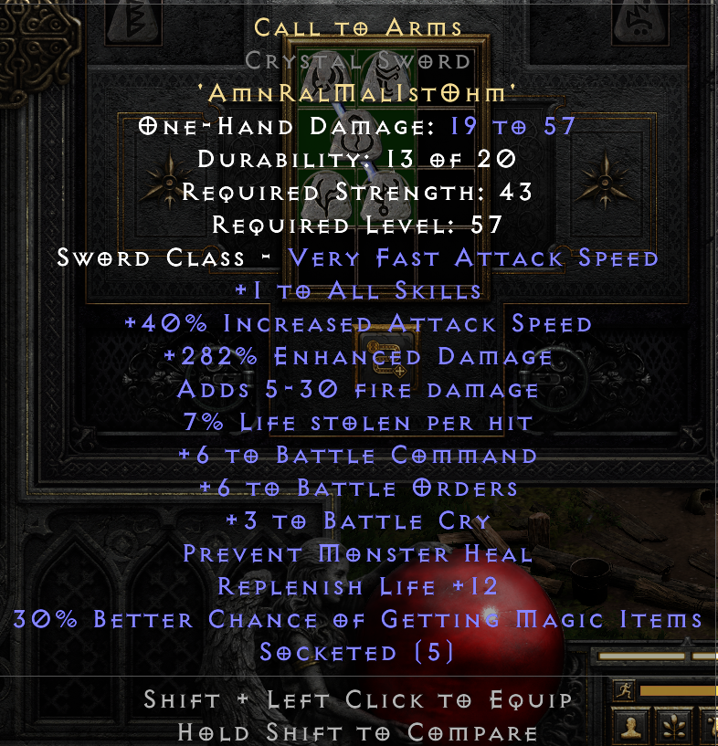 Call to Arms Crystal Sword